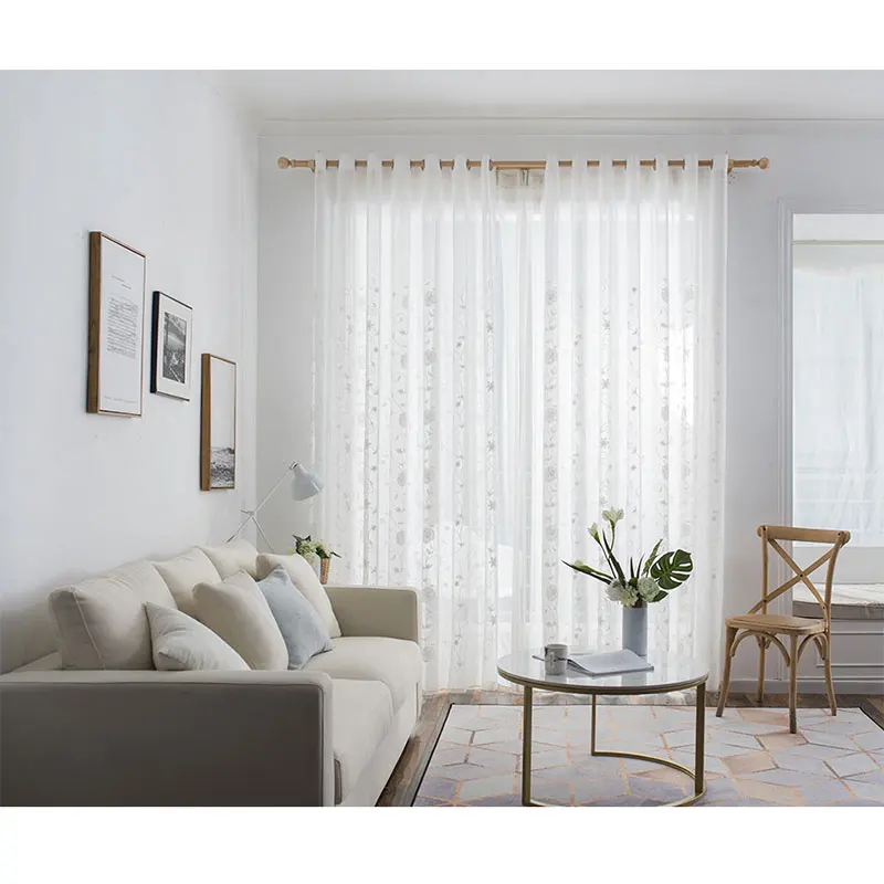 

Modern Floral Embroidered Tulle Window Curtains for Living room White Sheer Voile Curtains for Bedroom Kitchen Treatment Blinds