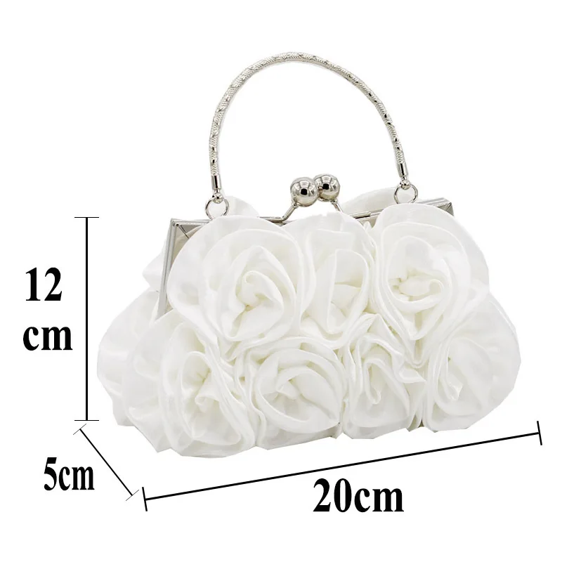 

Fashion Classic Satin Flower Cloth Bag Hand-stitched 14 Roses Dinner Bag Satin Cloth Dress Bag Elegant Luxury Bridal Handbag