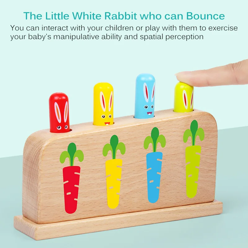 

Montessori Rabbit pattern Bouncing Stick Toy Wooden Children'S Educational Toy Early Color Recognition Ability Education