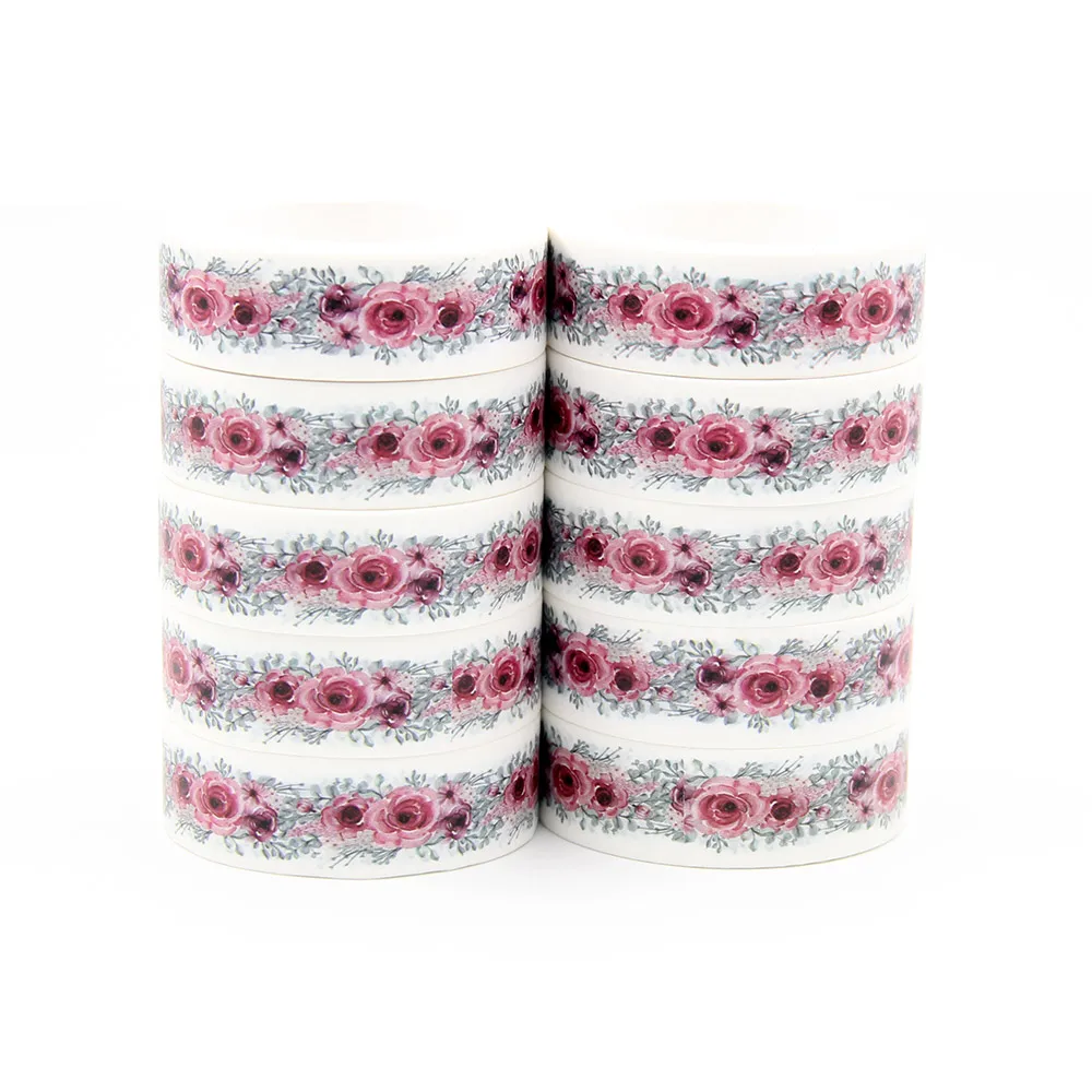 NEW 10pcs/Lot 15mm x 10m Red Flowers Floral Seamless Scrapbook Paper Masking Adhesive Washi Tape washi tape set designer mask
