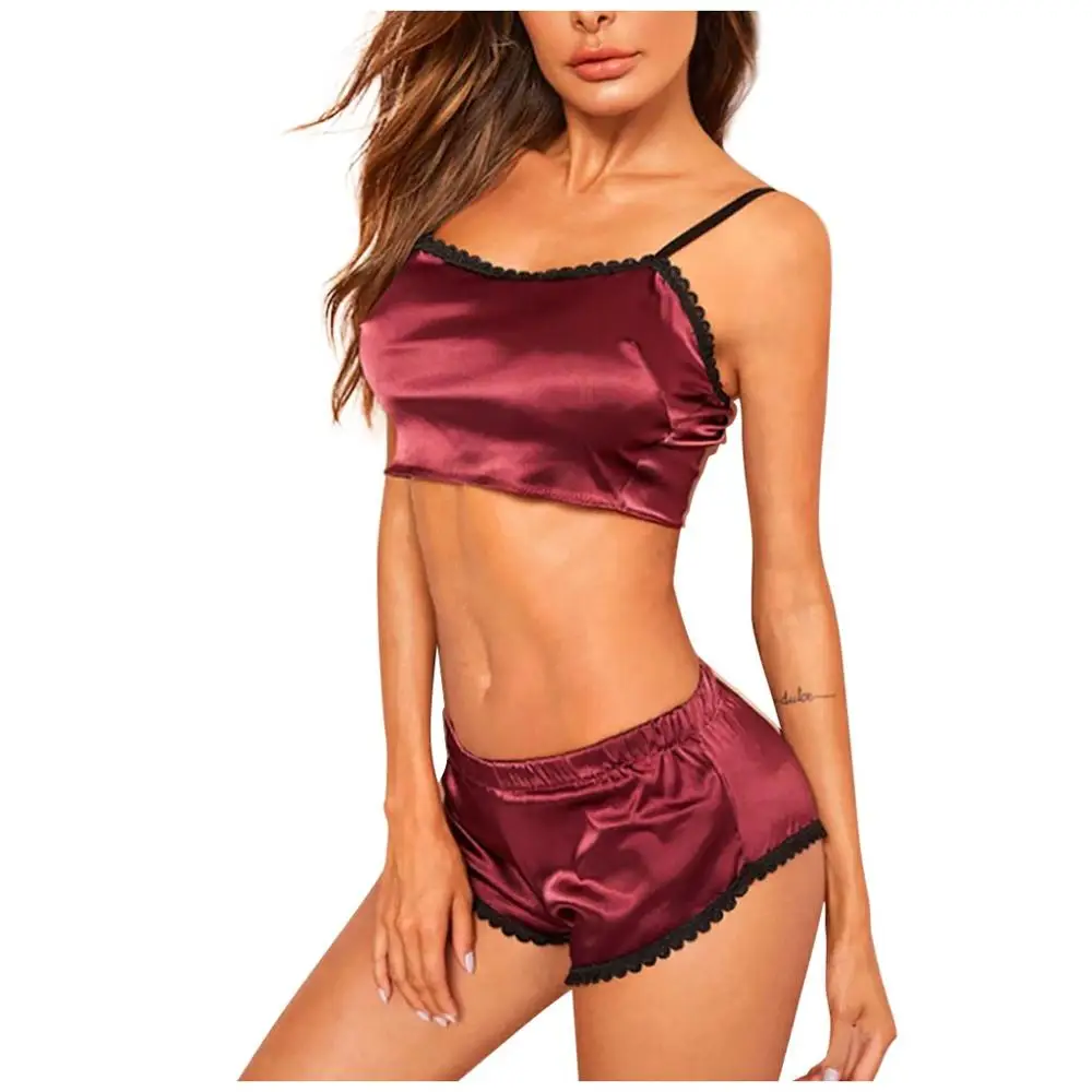 Женская атласная Шелковая пижама ночная рубашка нижнее белье одежда для сна