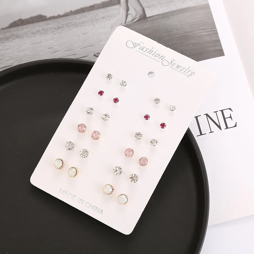 12 пары/компл. красочные серьги с кристаллами для женщин 2019 новые модные гвоздики