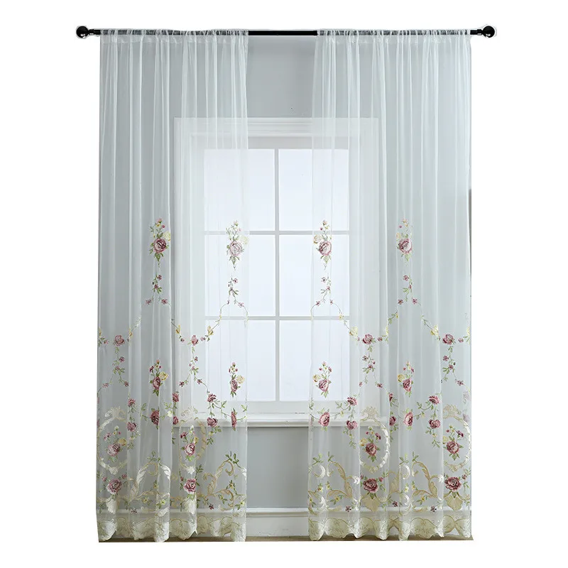 

European and American High-quality Luxury White Embroidered Voile Curtain for Living Room Windows Villa Tulle for Bedroom Hotel4