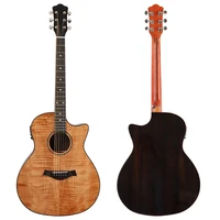 40 inch electric acoustic guitar flame maple wood high gloss 6 string folk guitar cutaway design with eq tuner function