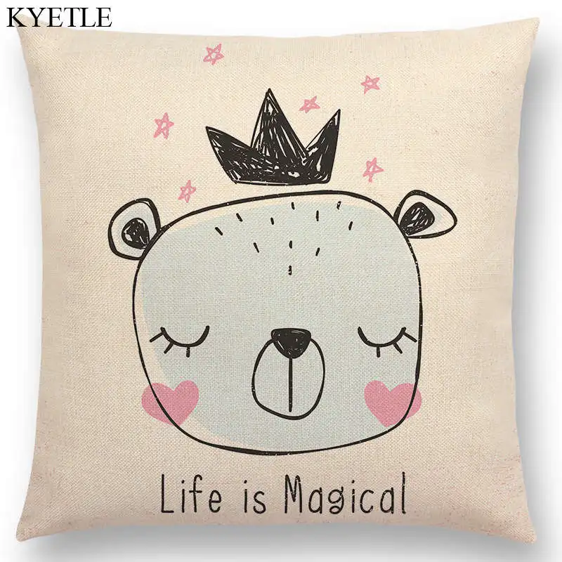 New Cute Cartoon Animals Forest Nature Bear Rabbit Cat Penguin Lion Tiger Bee Happy Cushion Cover Sofa Throw Pillow Case | Дом и сад