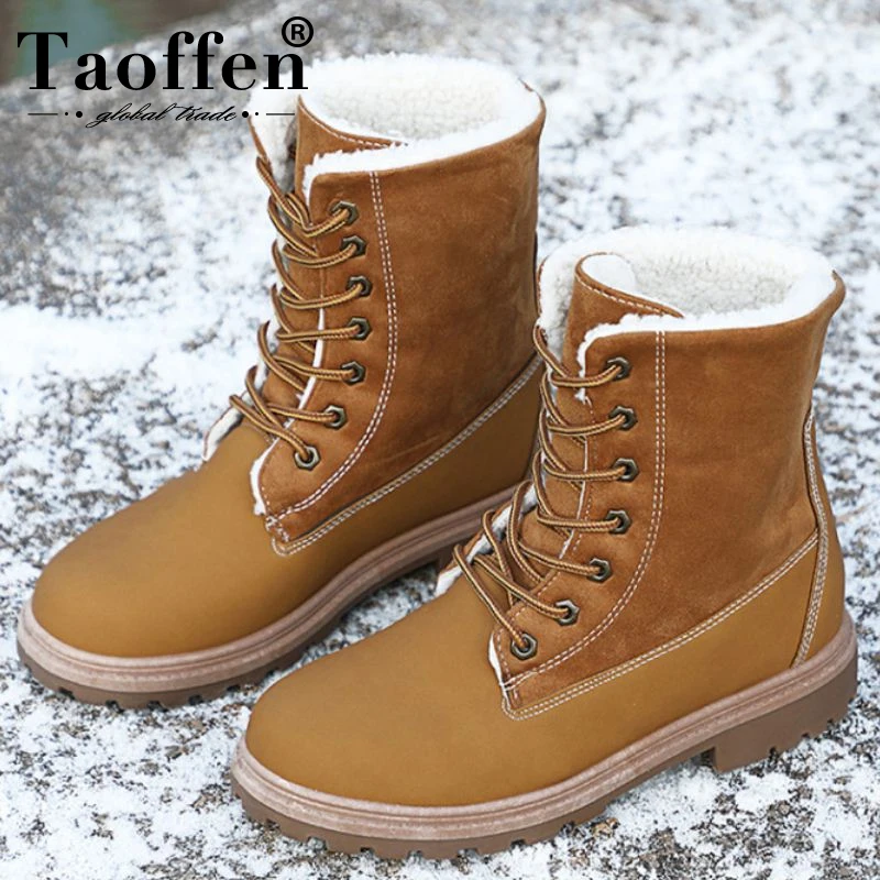 Женские теплые уличные ботильоны TAOFFEN Зимние Повседневные размеров 36-41 с мехом и