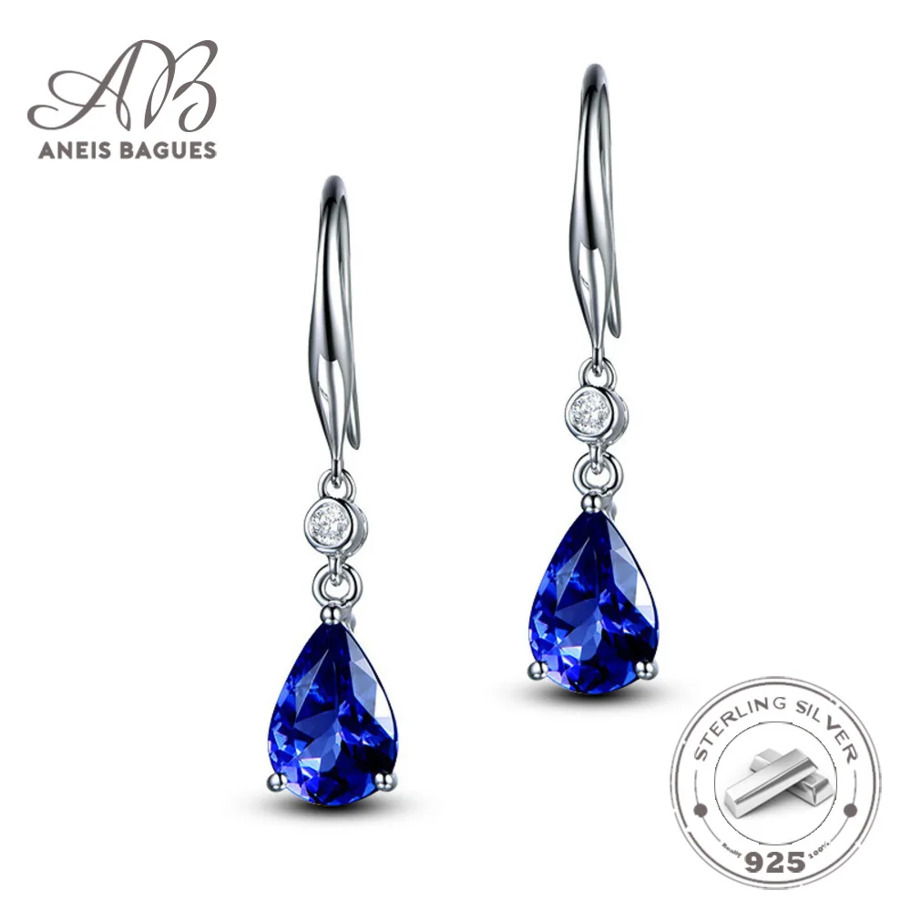 

Aneis Bagues 100% 925 Sterling Silver Water Drop Sapphire Drop Earrings For Women Sparkling High Carbon Diamond Wedding Jewelry