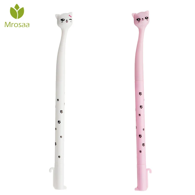 Pink White Mrosaa 2 шт./лот 0,5 мм милые каwaii Пластиковые чернила мультипликационная гелевая ручка Кошка ручки для школы для письма для офиса письменные принадлежности корейские канцелярские принадлежности подарок - Цвет: Pink White