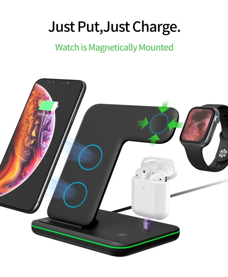 Беспроводная подставка для зарядного устройства 3 в 1 подходит наушников Apple iOS