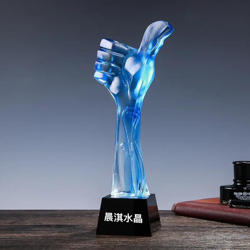 Personality can be customized blue big thumb crystal trophy home collection decoration creative awards event souvenir trophy