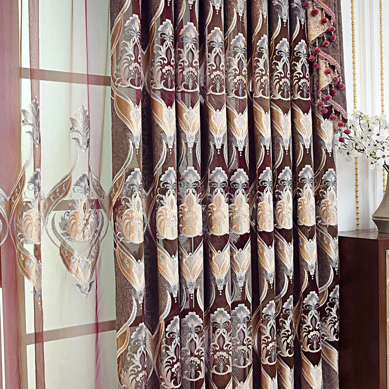 Европейские шторы с вышивкой для прохода через светильник вые гостиной столовой