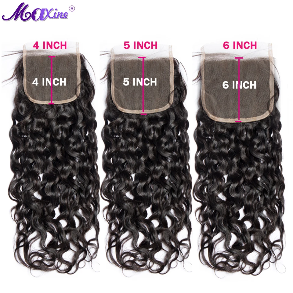 Волна воды человеческие волосы закрытие 5x5 кружева натуральный черный 6x6 Кружева