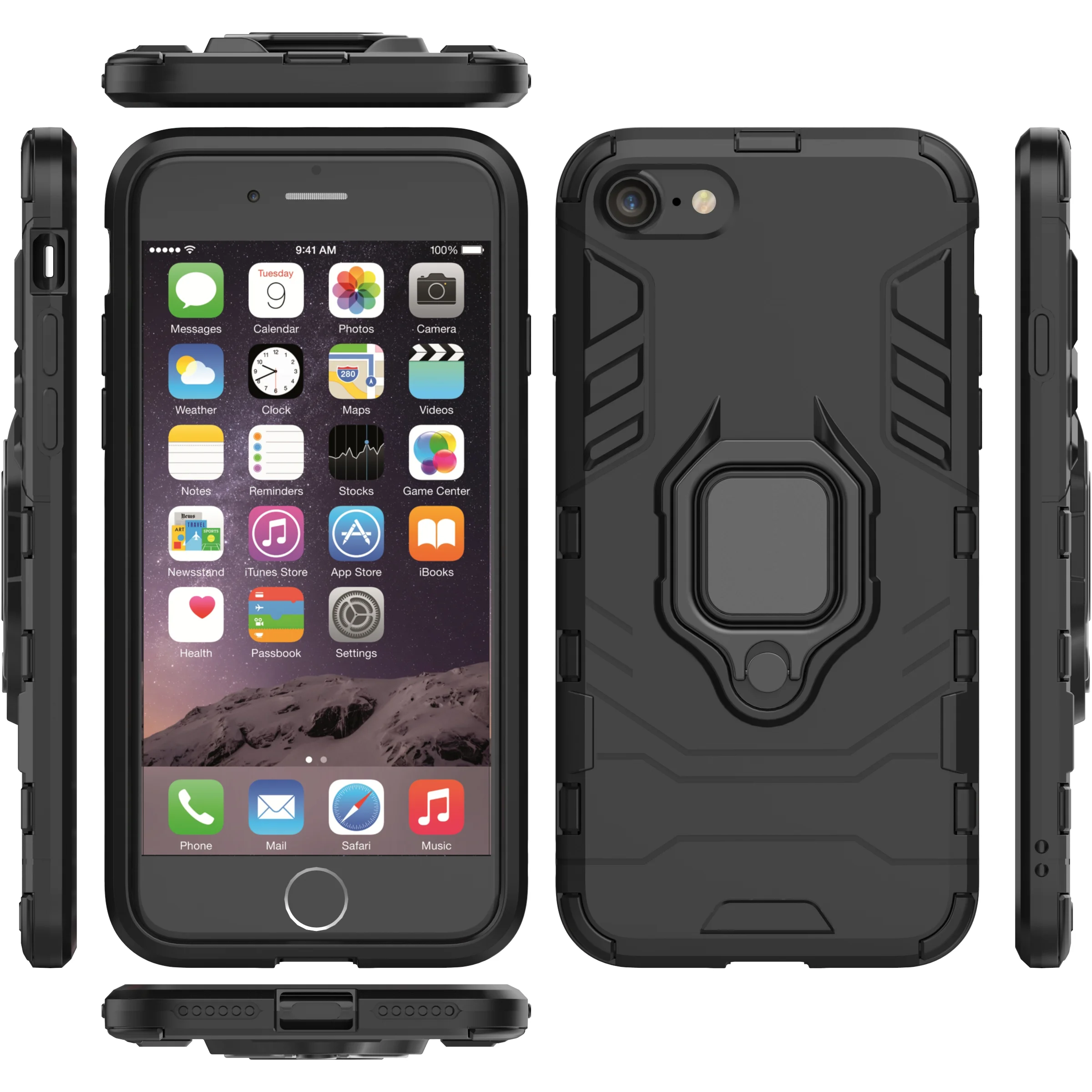 

100pcs/lot Hybrid TPU+PC Armor Back Phone Case For iPhone SE 2 SE2 11 Pro XS Max XR X 7 8 6 6S Plus Car With Ring Bracket
