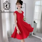 Dabuwawa летнее элегантное однотонное платье для женщин, двубортное, с круглым вырезом, без рукавов, облегающие и расклешенные вечерние платья для офисных леди D18BDR245