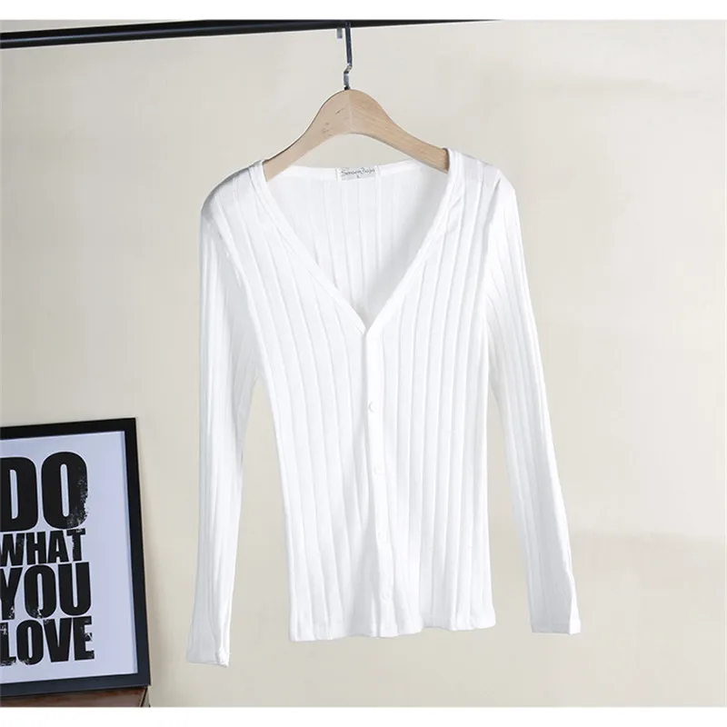 Женский трикотажный кардиган с V-образным вырезом длинным рукавом |