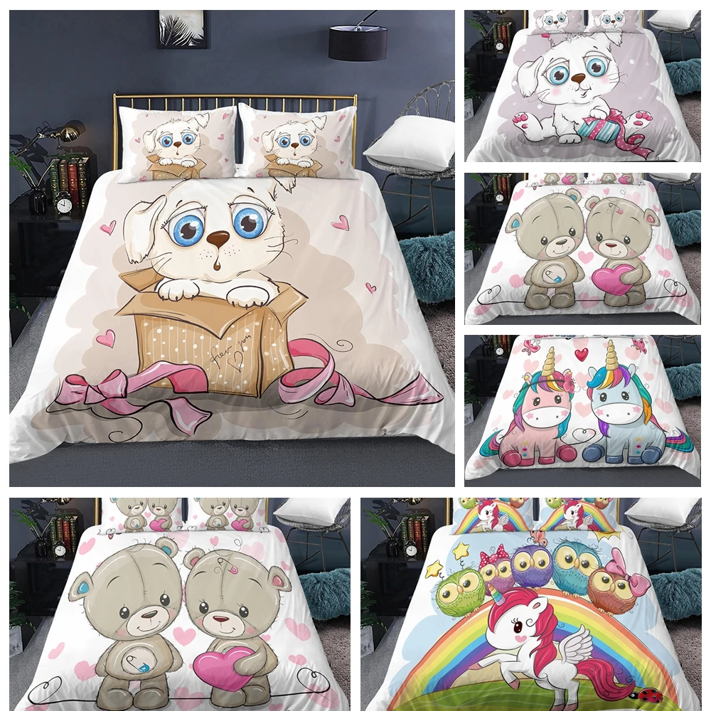 

Комплект постельного белья с милым Изображением Животных, единорога, медведя, совы