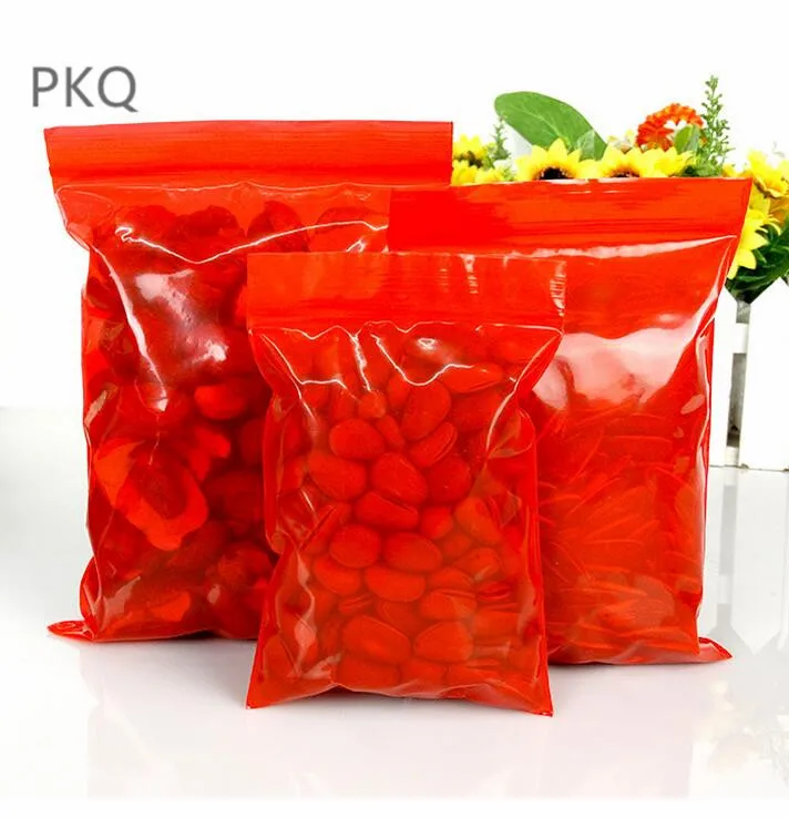 100 шт красный пластиковый мешок для хранения relosable прозрачные сумки ziplock