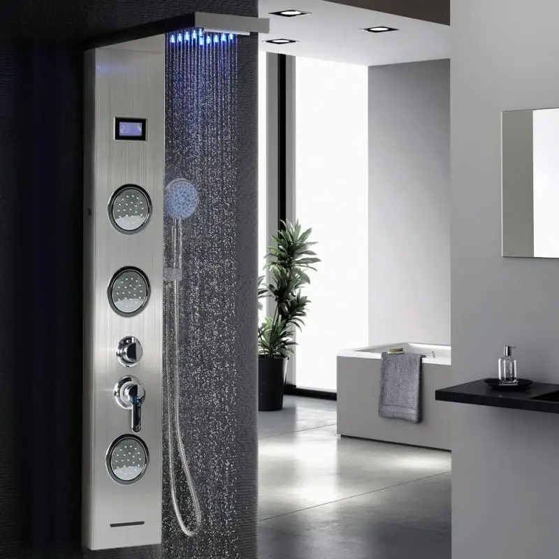 

Wall Mount Shower Faucet Set LCD Digital Display LED Lamp Handheld Shower Screen SPA Massage Temperature Screen HWC