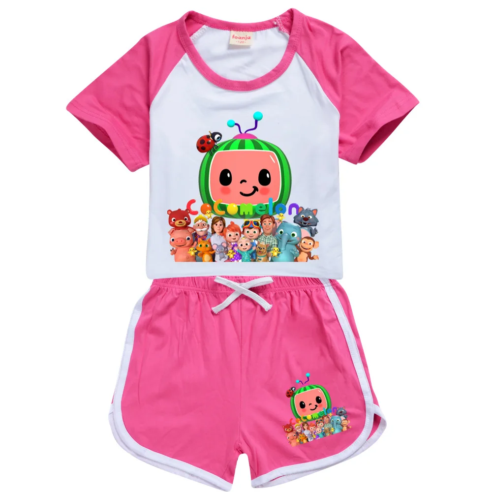 

2021Summer Funny Cocomelon Boy Casual Set Kids Clothes Boys Teens O-neck T-shirt+Pants Children's Clothing Set Tracksuit 2-16Y
