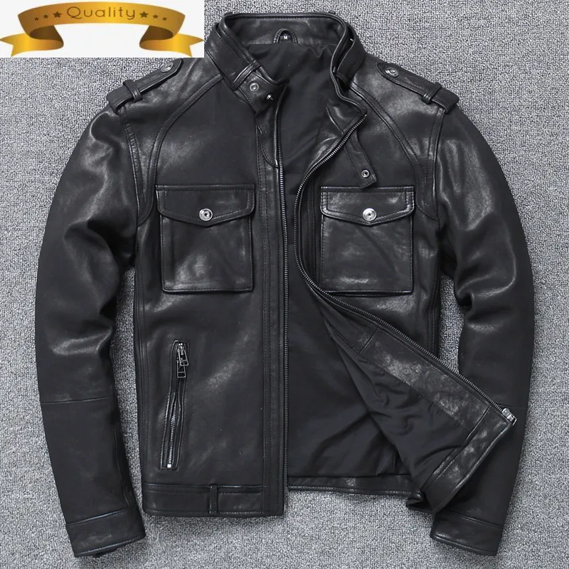 

Real Jackets Men Leather Sheepskin Coat 2021 Spring New Clothes Short style of Moto & Biker Casual Slim Full Jacket 1118-Y