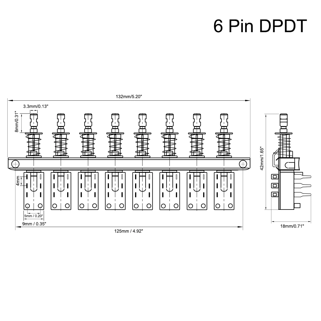 Кнопочный переключатель uxcell с блокировкой типа пианино DPDT 6 Pin 8 Row|Выключатели| |