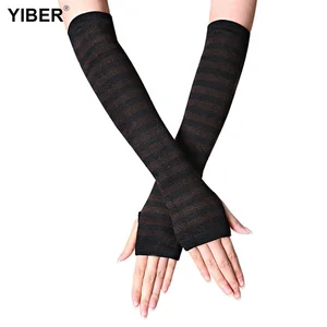 Осенние трикотажные длинные перчатки без пальцев нарукавник в Корейском стиле митенки, перчатки муфта для рук эластичные Варежки Унисекс крючком перчатки без пальцев длинные перчатки до локтя