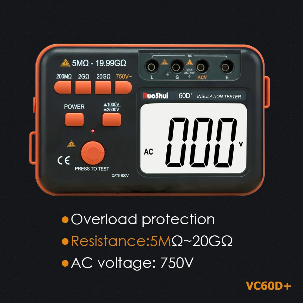 Цифровой тестер сопротивления изоляции VC60D измеритель короткого замыкания 2500 В