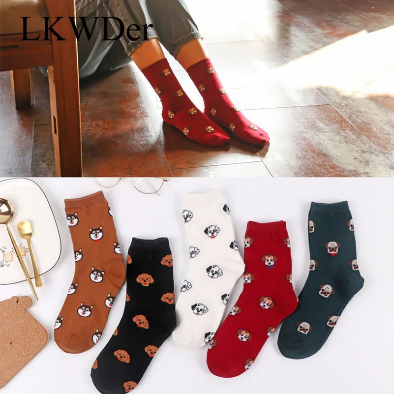 

LKWDer 5 Pairs Womens Socks Spring Autumn Cartoon Cute Animal Female Cat Dog Women Casual Soft Funny Breathable Cotton Socks Sox