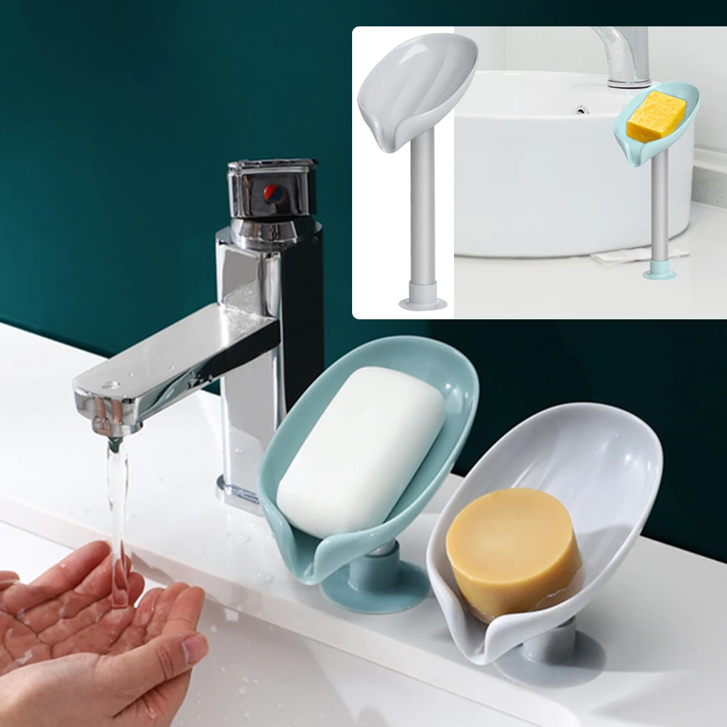 

Leaf-shaped Soap Dish Box Soap Holder Drain Rack Toilet Soap Box Perforated Free Standing Suction Cup Travel Bathroom Accessorie