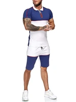 new european and american summer hot men sports suit short sleeved color splicing matching outdoor fitness leisure