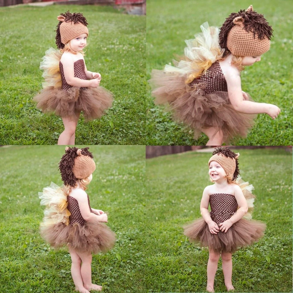 1 Set Brown Mane Horse Tutu Dress with Hat Cute Animal Pony Halloween Costume Kids Girls Birthday Party Children Clothing | Детская