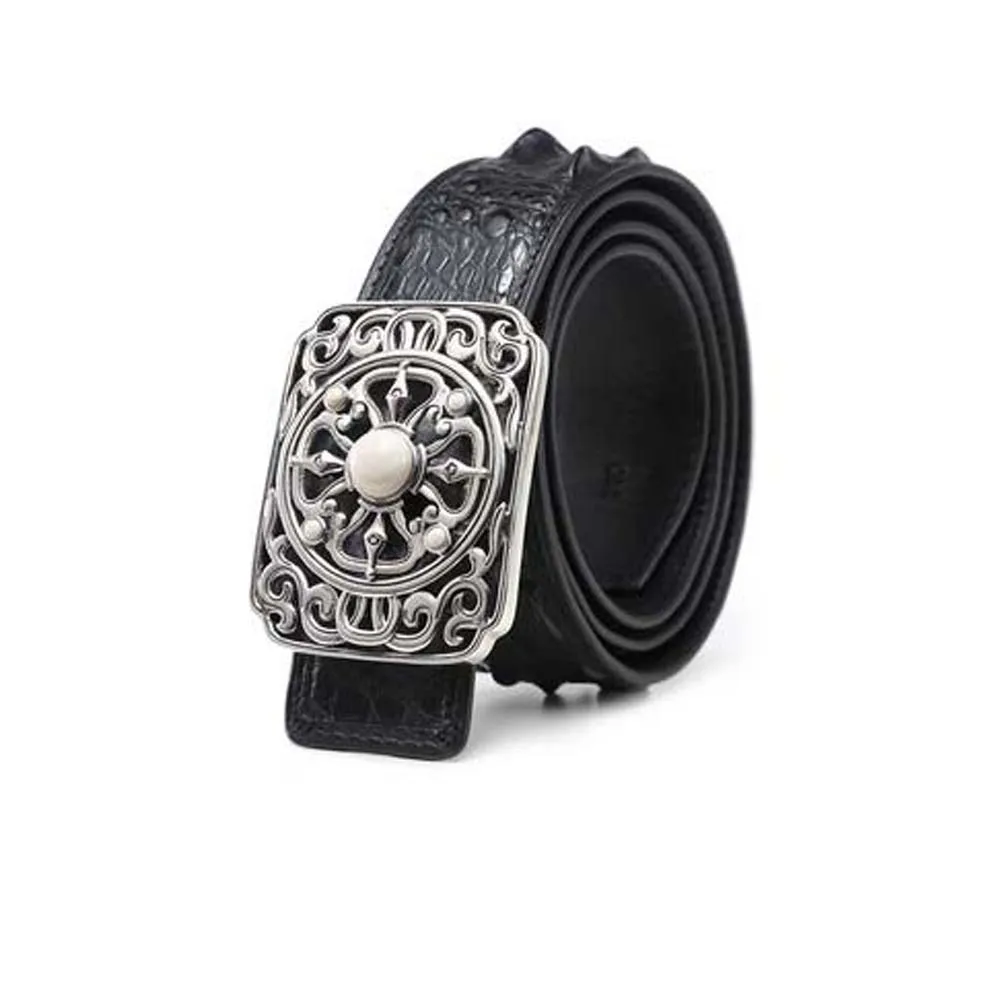 kafandi new belt  male crocodile belt  925 sterling silver  buckle  crocodile  high-grade  business  belts  male