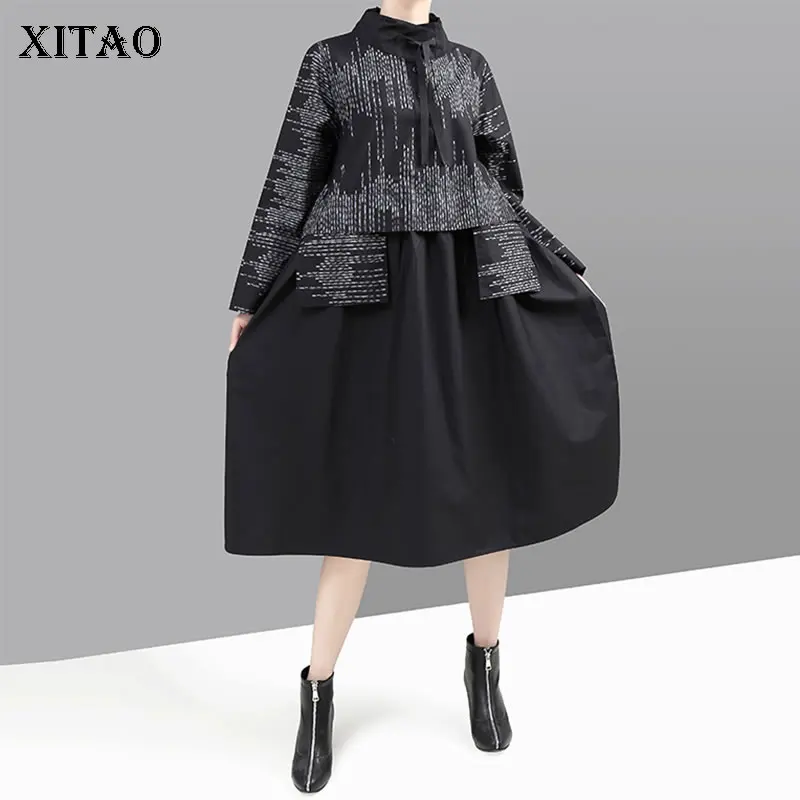 XITAO лоскутное платье с принтом и карманами женская одежда 2019 модное Бандажное