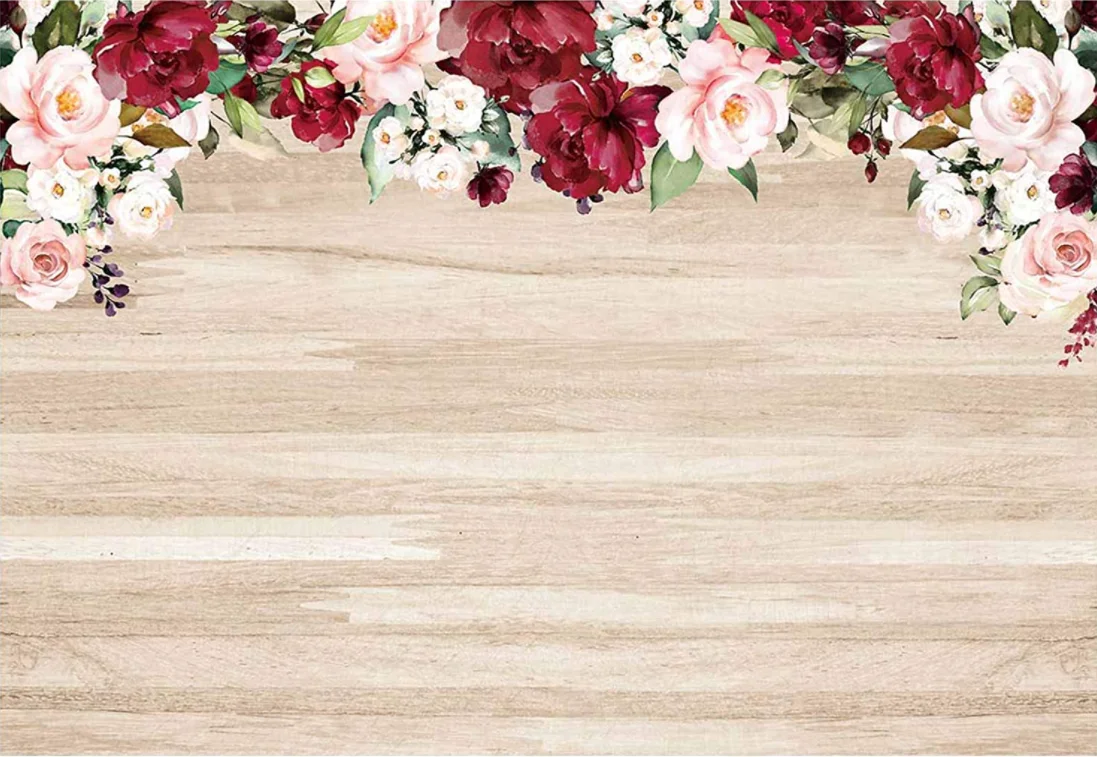 Rustic Wood Floral Backdrop Red Flowers Wooden Board Background for Bridal Shower Wedding Baby Newborn Kids Birthday Party enlarge