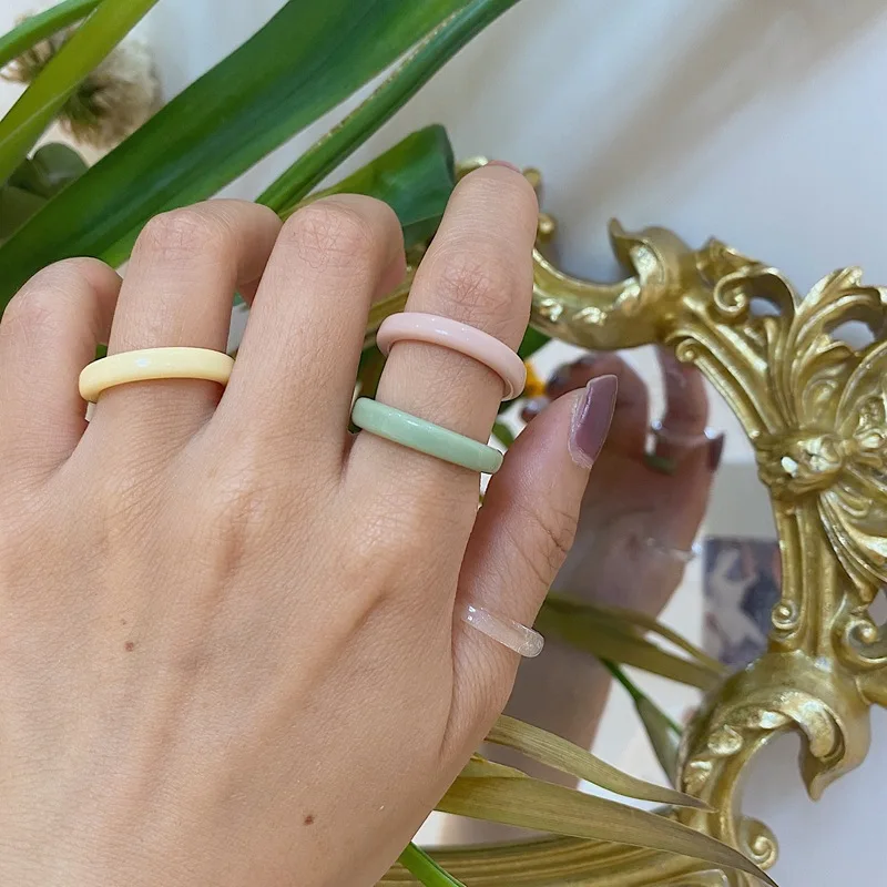 

6PC Korea Chic Colorful Transparent Resin Acrylic Rings Hot Morandi Color Light Ring Women Party Jewelry Ring Vintage Ring Cute