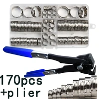 170pcs 1 ear clamps hose clamp 5 8 21mm assortment w hose clamps pliers stainless steel clamps rings for sealing kinds of hose
