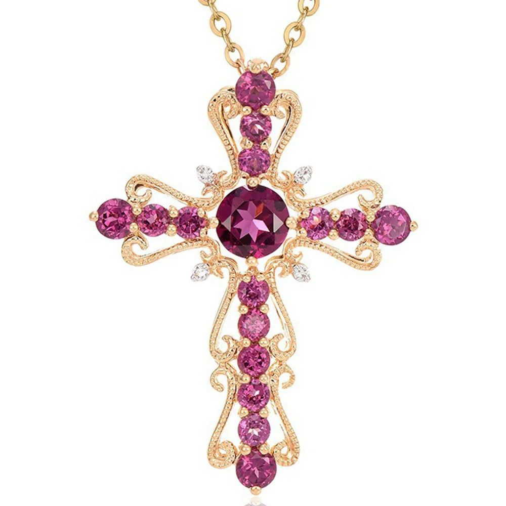 Ожерелье с подвеской крестом женское чокер цвета розового золота аметистом