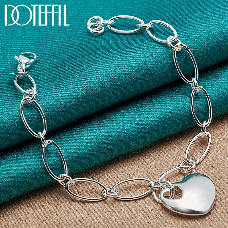 

DOTEFFIL 925 Sterling Silver Solid Heart Pendant Bracelet Chain For Woman Charm Wedding Engagement Party Fashion Jewelry
