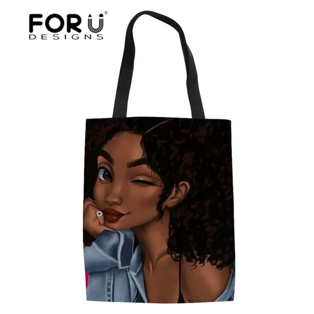 P4847Z22 FORUDESIGNS/женская черная художественная африканская американская девушка с принтом, многоразовая хозяйственная сумка для дам, сумки для покупок, льняные сумки-тоут, эко-сумка - Цвет: P4847Z22