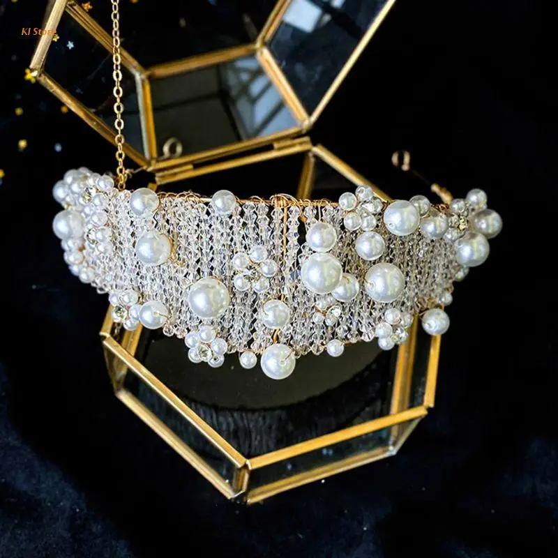 Корейский набор с крупными жемчужинами и кристаллами повязка на голову для