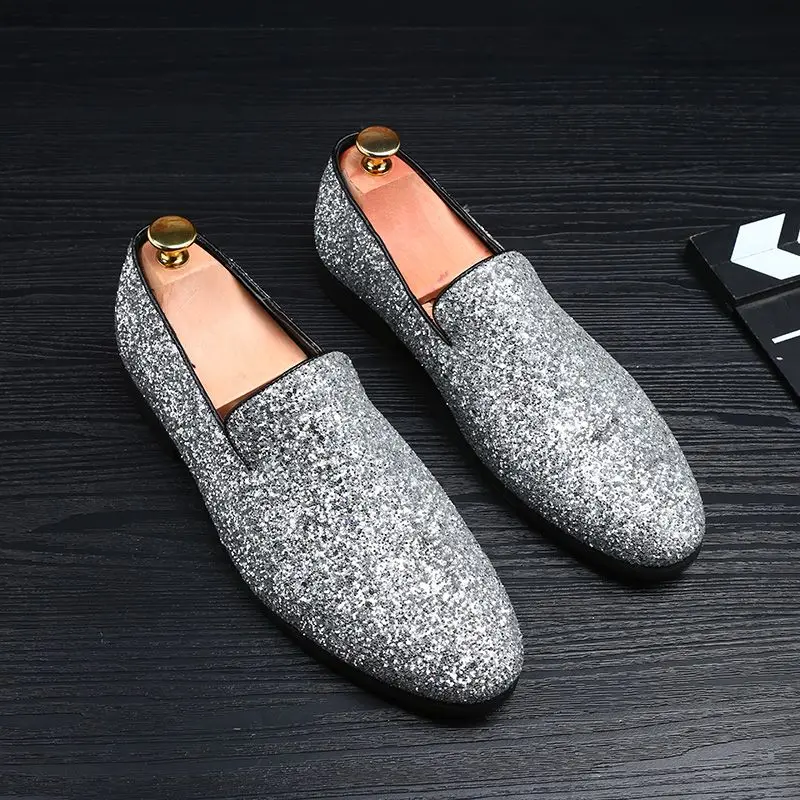 

Sequins Luxury Designer Loafers Shoes Men Lightweight Slip On Solid Elegant Pu Leather Moccasin Big Size 48 Zapatos De Vestir