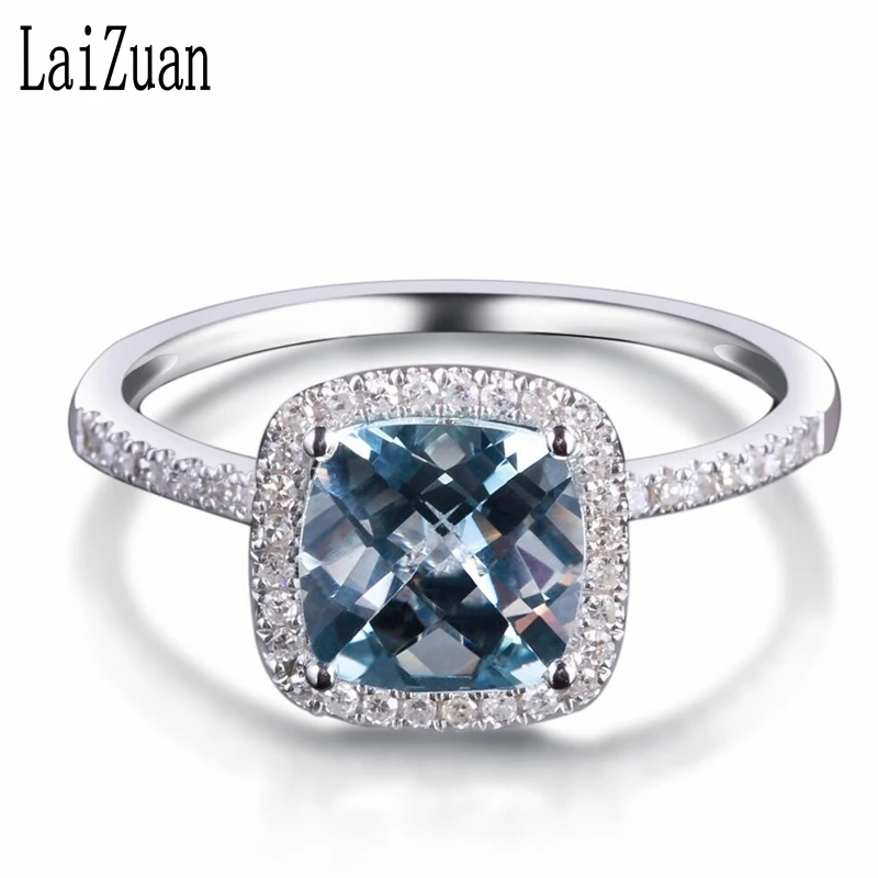 

Однотонное 14 к белое золото 1.4CT сертифицировано светло-синяя Подушка натуральные аквамариновые бриллианты для свадьбы женщин ювелирные из...