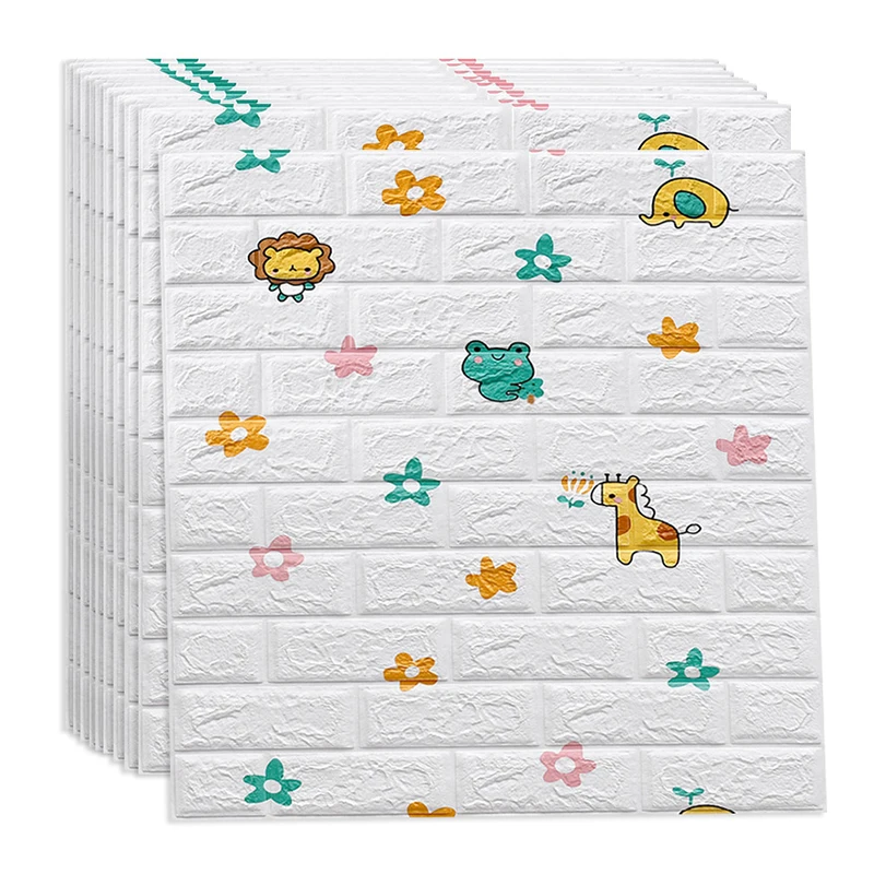

Kids 3D Brick Cartoon Animal Pattern Wallpaper Children's Room Wall Decor DIY Self-adhesive Waterproof PE Foam Wall Stickers