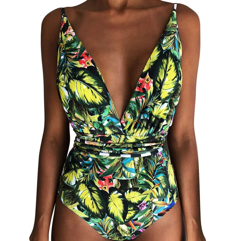 Bikini 2020 New Women Sexy Print Brazilian One Piece Swimsuit Floral Retro Thong High Waist Bodysuit Backless Cut Swimwear |