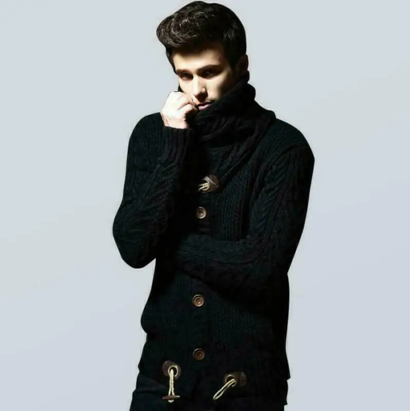 New Mens Collared Cardigan Sweater Shawl Warm Knitted Jumper Toggle Duffle Out | Мужская одежда