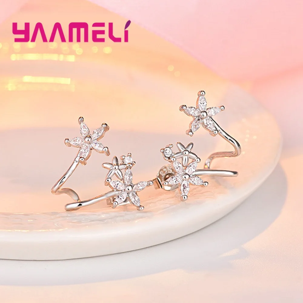 High Grade CZ Zircon Clip Earring Original 925 Sterling Silver Flowers Stars Statement Jewelry Pendientes for Women Female Gift | Украшения