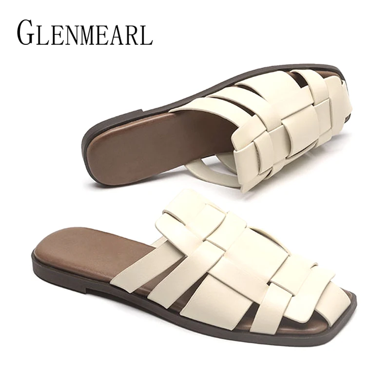 

Summer Slippers Women Non Slip Casual Beach Sandals Female Woven Flats Ladies Microfiber Shoes Size 35-40 2021 Fashion New