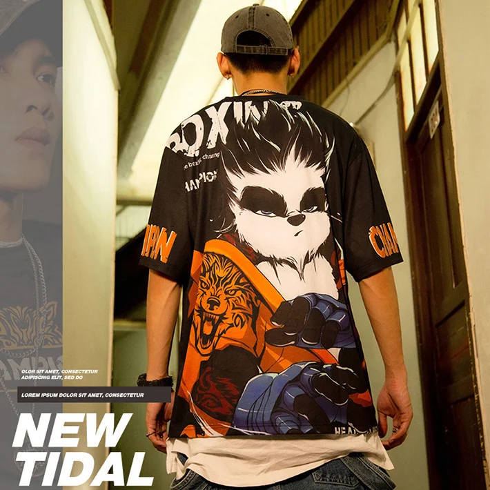 

Summer Men's Short-Sleeved Panda T-shirt Loose Fashion Half-Sleeved Harajuku Oversized T-shirt Funny T-shirt Streetwear Hip Hop