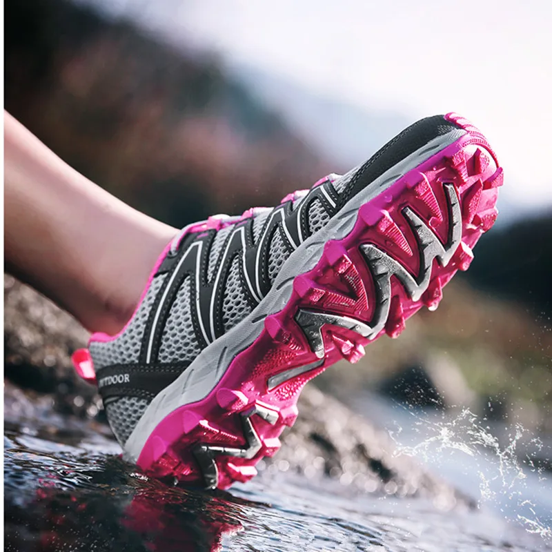 

Breathable Mesh Aqua Shoes For Women Men Damping Sport Sneakers Outdoor Climbing Nonslip Hiking Shoes Upstream Lace Up Sneakers