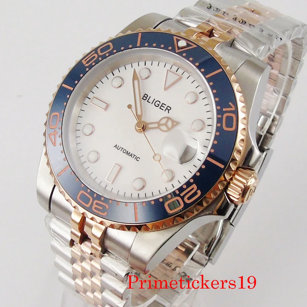 

Мужские наручные часы Bliger NH35 MIYOTA 8215, автоматическое перемещение, мужские часы с покрытием из розового золота, с ремешком на плечо, однотонна...